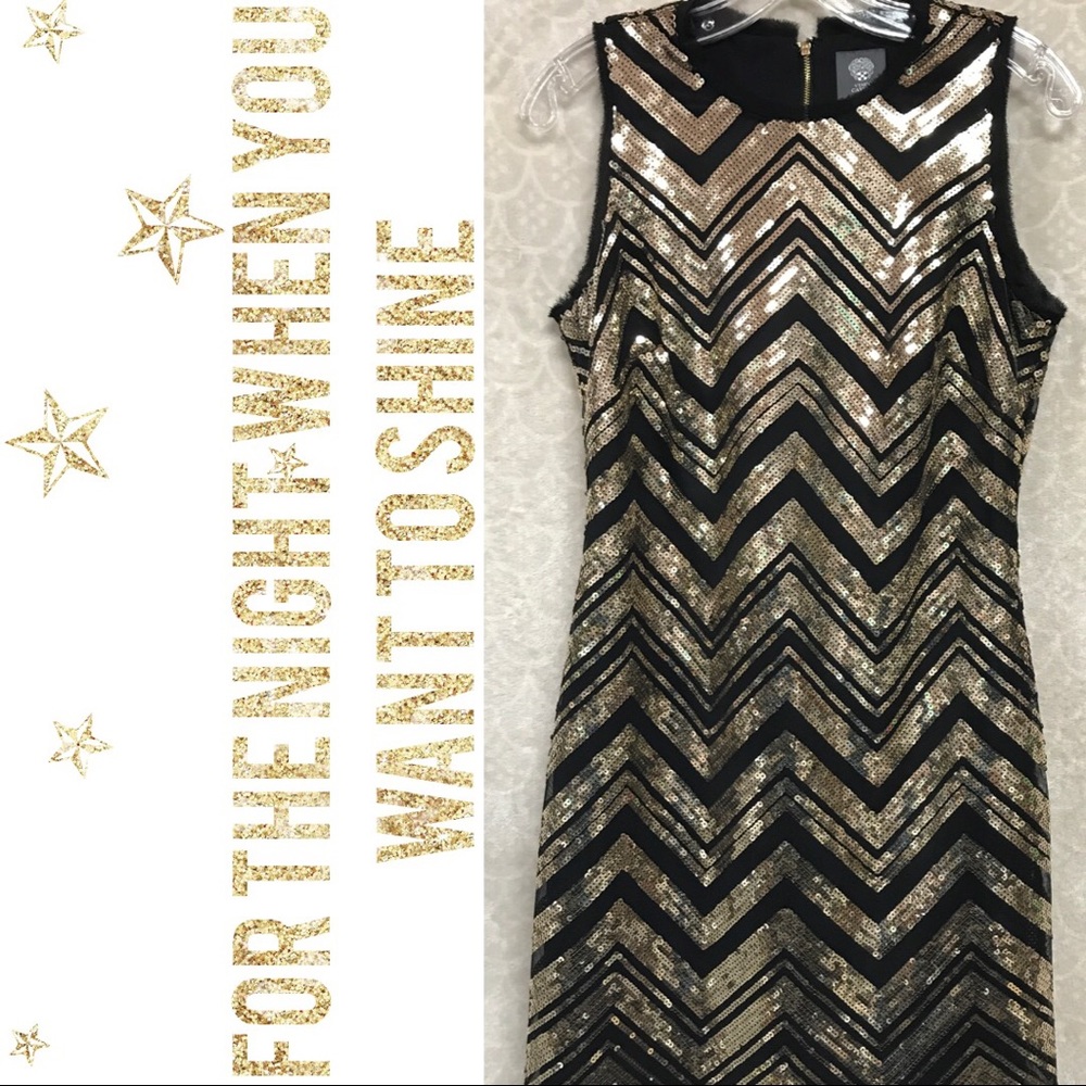 Vince Camuto Gold Sequined Holiday Dress 6